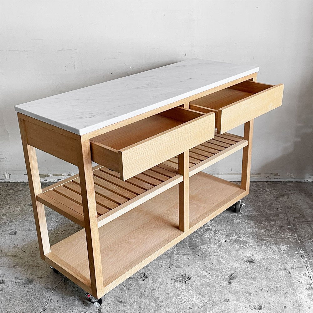ザ・コンランショップ THE CONRAN SHOP オーク材 X マーブルトップ キッチンカウンター キッチンワゴン 大理石天板 2ドロワー キャスター ■