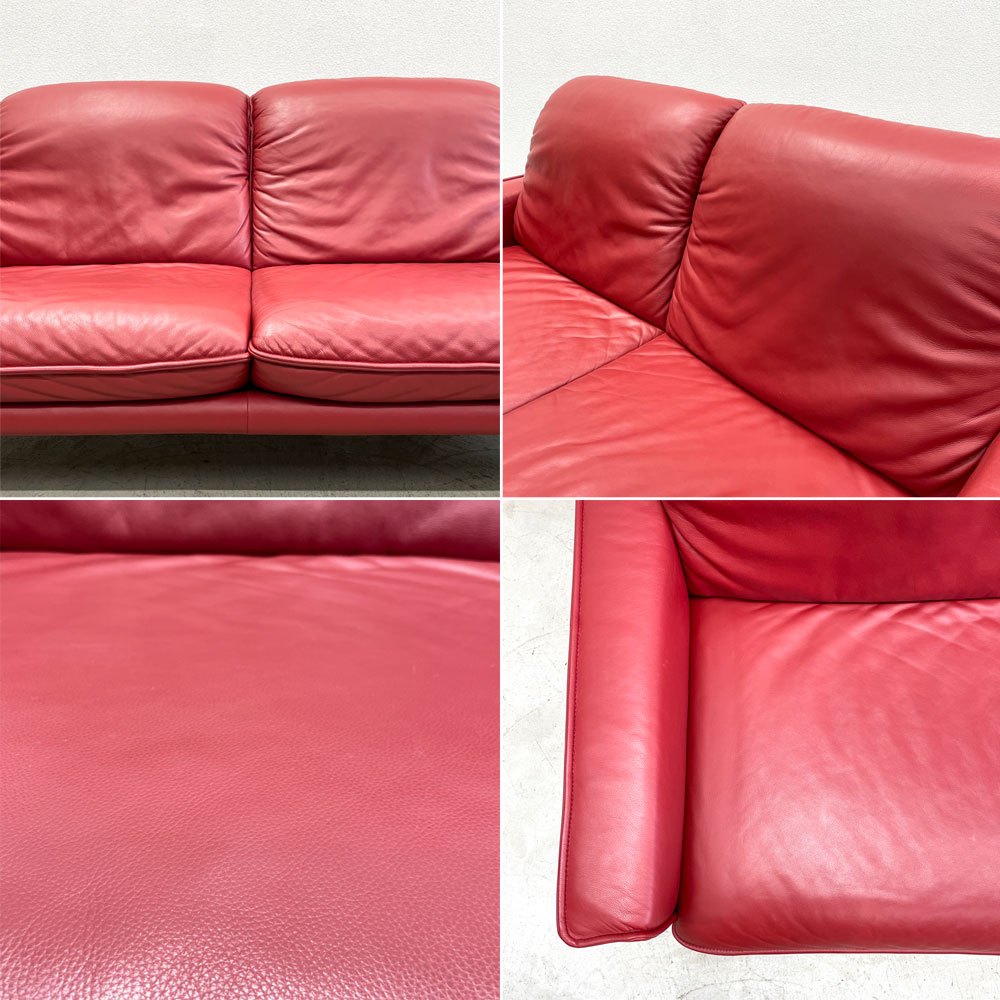 シリッグ W.SCHILLIG 二人掛け ソファ レッド レザー 本革 スチールレッグ W193cm ドイツ モダンデザイン 〓
