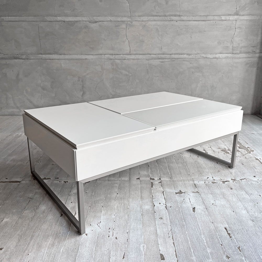 ボーコンセプト BoConcept シヴァ Chiva コーヒーテーブル 天板リフトアップ 収納スペース付 W88cm マットホワイト ガラス天板 廃番カラー 北欧モダン デンマーク ♪