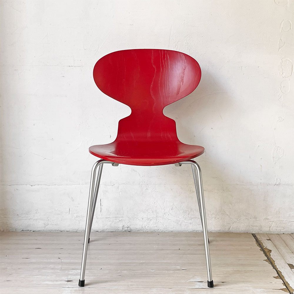 フリッツハンセン Fritz Hansen アントチェア アリンコチェア 4本脚 カラードアッシュ レッド アルネ・ヤコブセン デンマーク 北欧家具 ★