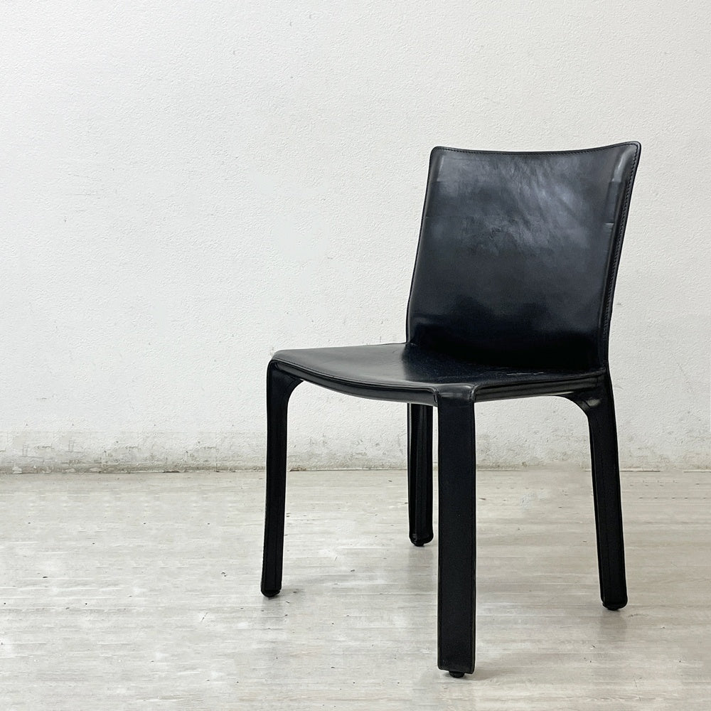 カッシーナ Cassina キャブチェア 412 CAB CHAIR アームレス 本革 ブラック マリオ・ベリーニ MoMA 永久展示品 イタリアモダン 定価￥308,000- A ●