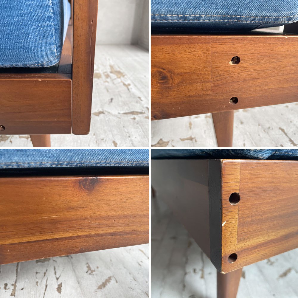 ウニコ unico スウェラ swella ベンチアーム 2Pソファ 片アーム デニム生地 カバーリング アカシア無垢集成材 定価￥83,600-