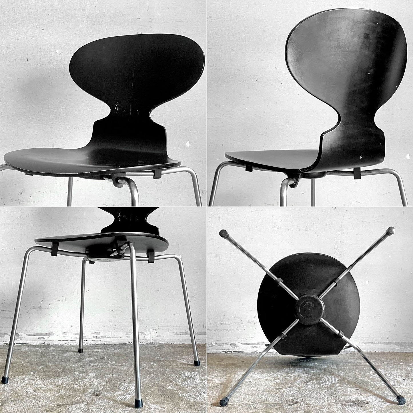 フリッツハンセン Fritz Hansen アントチェア アリンコチェア ブラックラッカー プライウッド 4本脚 アルネ・ヤコブセン Arne Jacobsen デンマーク 北欧 ビンテージ ■