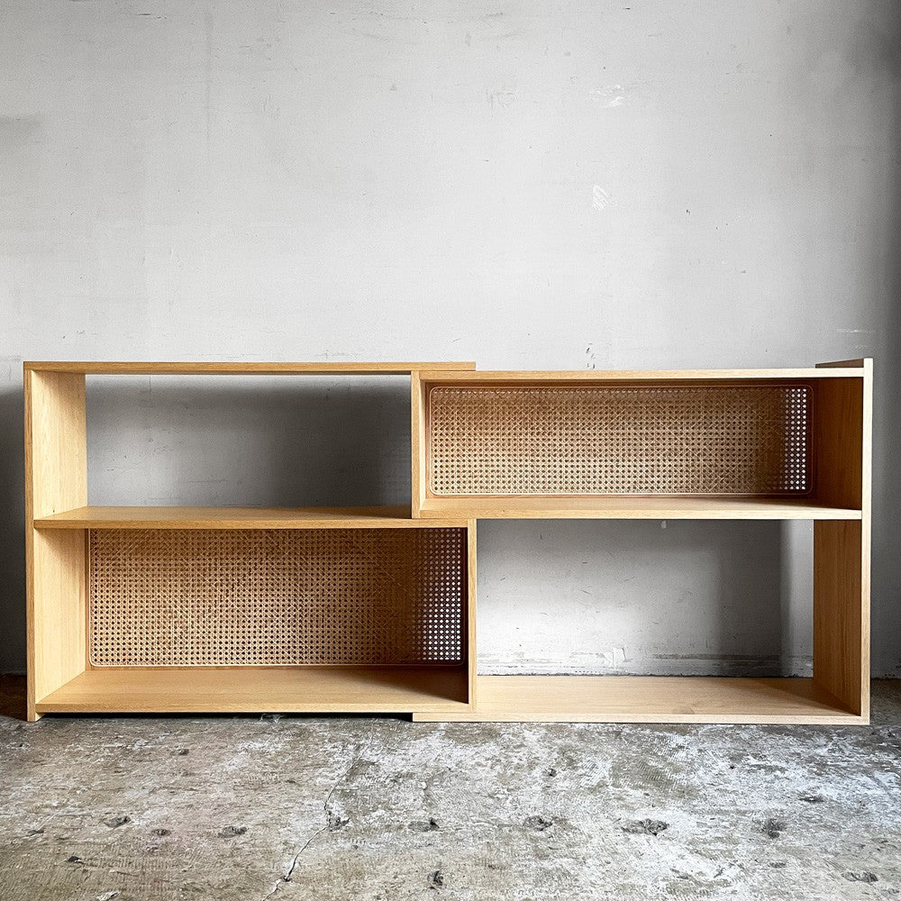 リセノ Re:CENO スライドシェルフ Rattan Mix 伸長式 オーク材 ラタン カゴメ編み 2段 オープンシェルフ H80cm ナチュラルデザイン 定価：￥108,000- ■