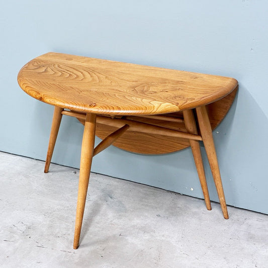 アーコール Ercol バタフライローテーブル サイドテーブル エルム材 サークル Φ61cm ゲートレッグ式 ドロップリーフ UKビンテージ ◎