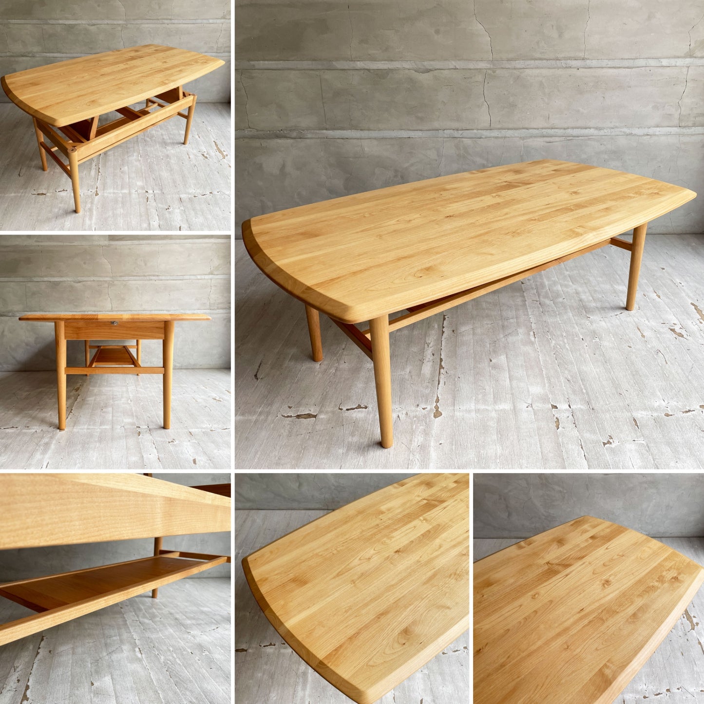 モモナチュラル Momo Natural ワイド FD ミドル テーブル WIDE FD MID TABLE コーヒーテーブル エレベーターテーブル 昇降式 アルダー材 ♪