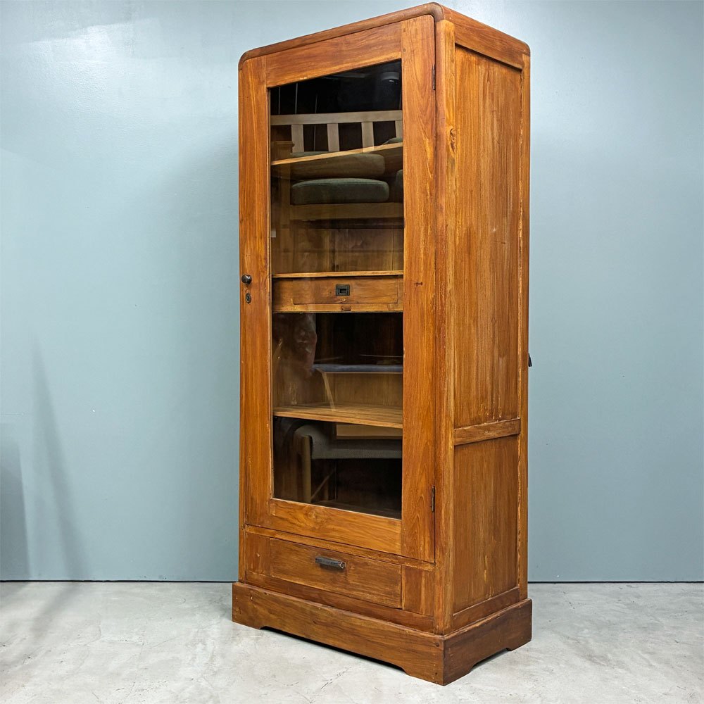 オールドメゾン old maison ガラスキャビネット 2ドロワー 収納棚 W81cm 照明付き ショーケース カントリー  店舗什器 ◎
