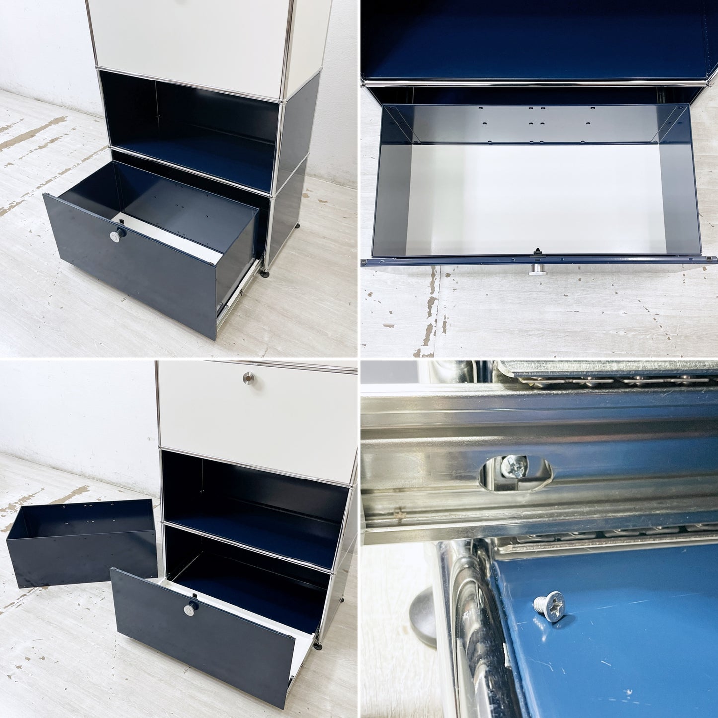 ユーエスエムハラー USMハラー USM Haller モジュラーファニチャー キャビネット シェルフ 1列5段 W77×D37cm ドロップダウンドア×2 エクステンションドア×1 メタルボックスインサート付 ●