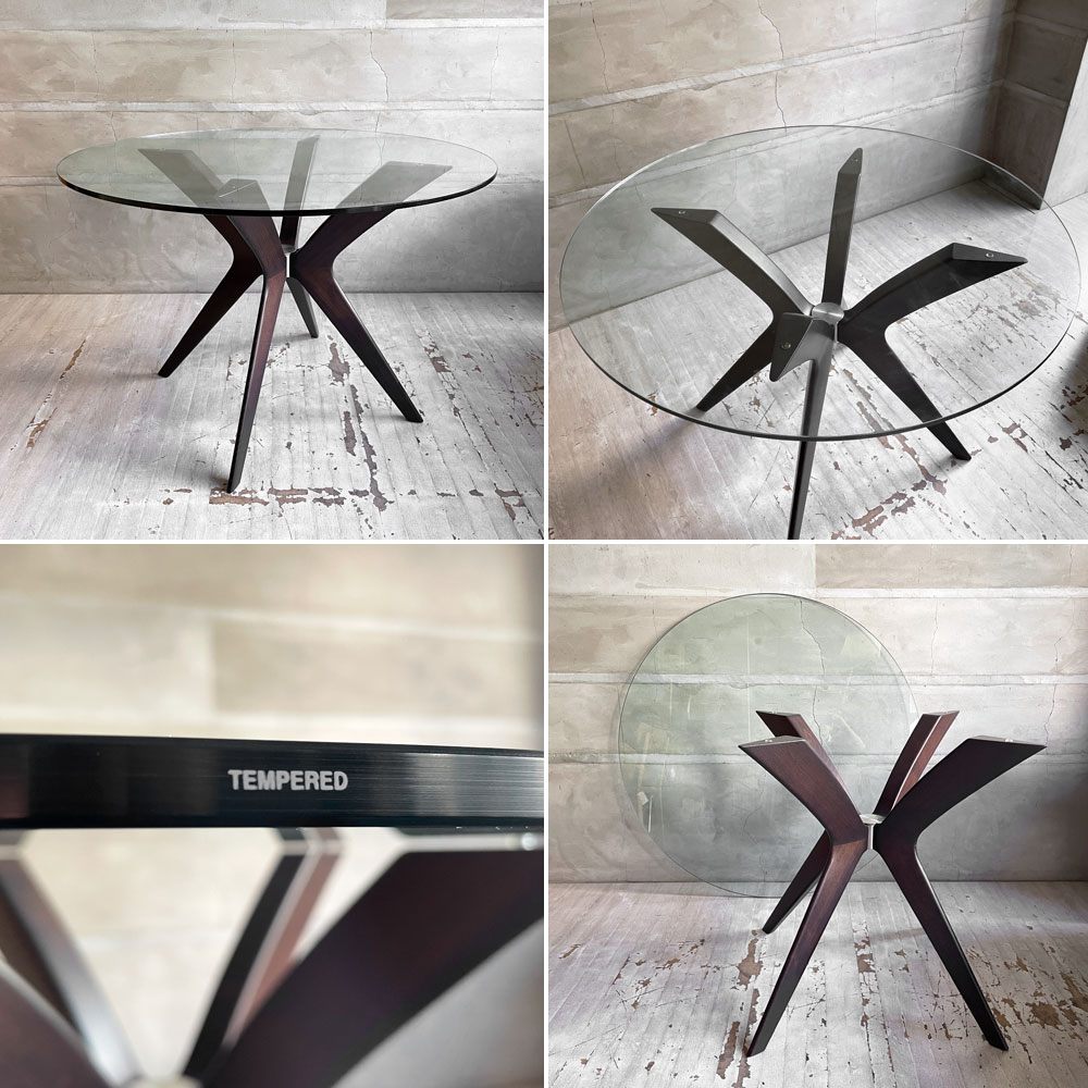 カリガリス Calligaris トーキョー Tokyo ラウンドテーブル ダイニングテーブル クリアガラス  ビーチ材 ヴェンゲカラー  Φ110cm 廃番サイズ ♪