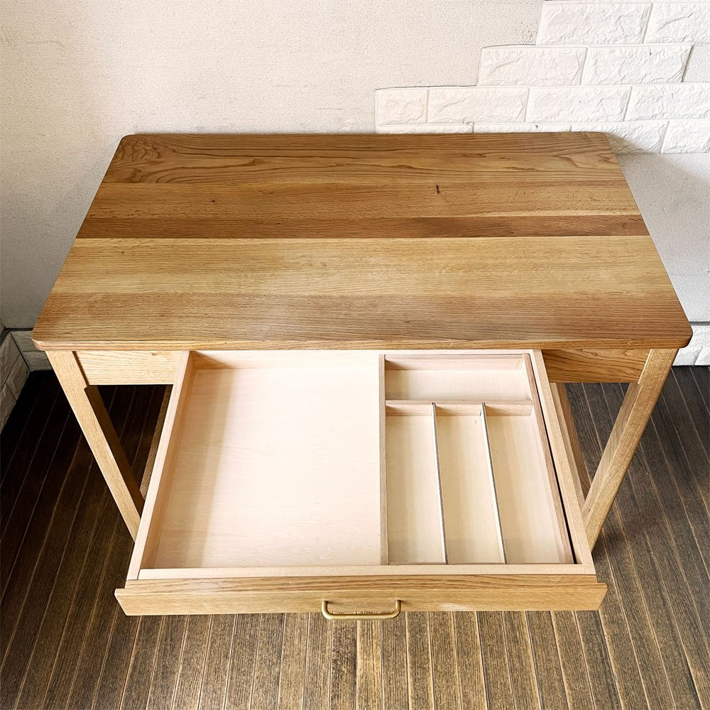 広松木工 HIROMATSU トゥット TUTTO デスク オーク無垢材 オイル仕上げ W98cm 1ドロワー カトラリートレイ付 定価￥115,500- ◎