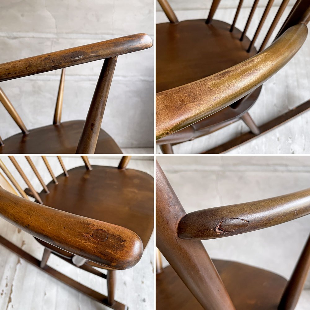 アーコール Ercol クエーカー ロッキングチェア アームチェア コロニアル ブラウン エルム材 ビーチ材 UKビンテージ 英国家具 ♪