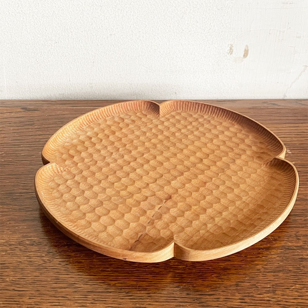 木工房 玄 高塚和則 花形パン皿 中 20cm さくら材 はちのす彫り 現代作家 ■