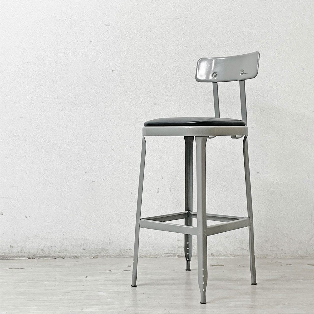 リオン LYON ファクトリー チェア FACTORY CHAIR カウンターチェア グレー バックレスト クッション PVCレザー 座面高69cm パシフィックファニチャーサービス P.F.S取り扱い B ●