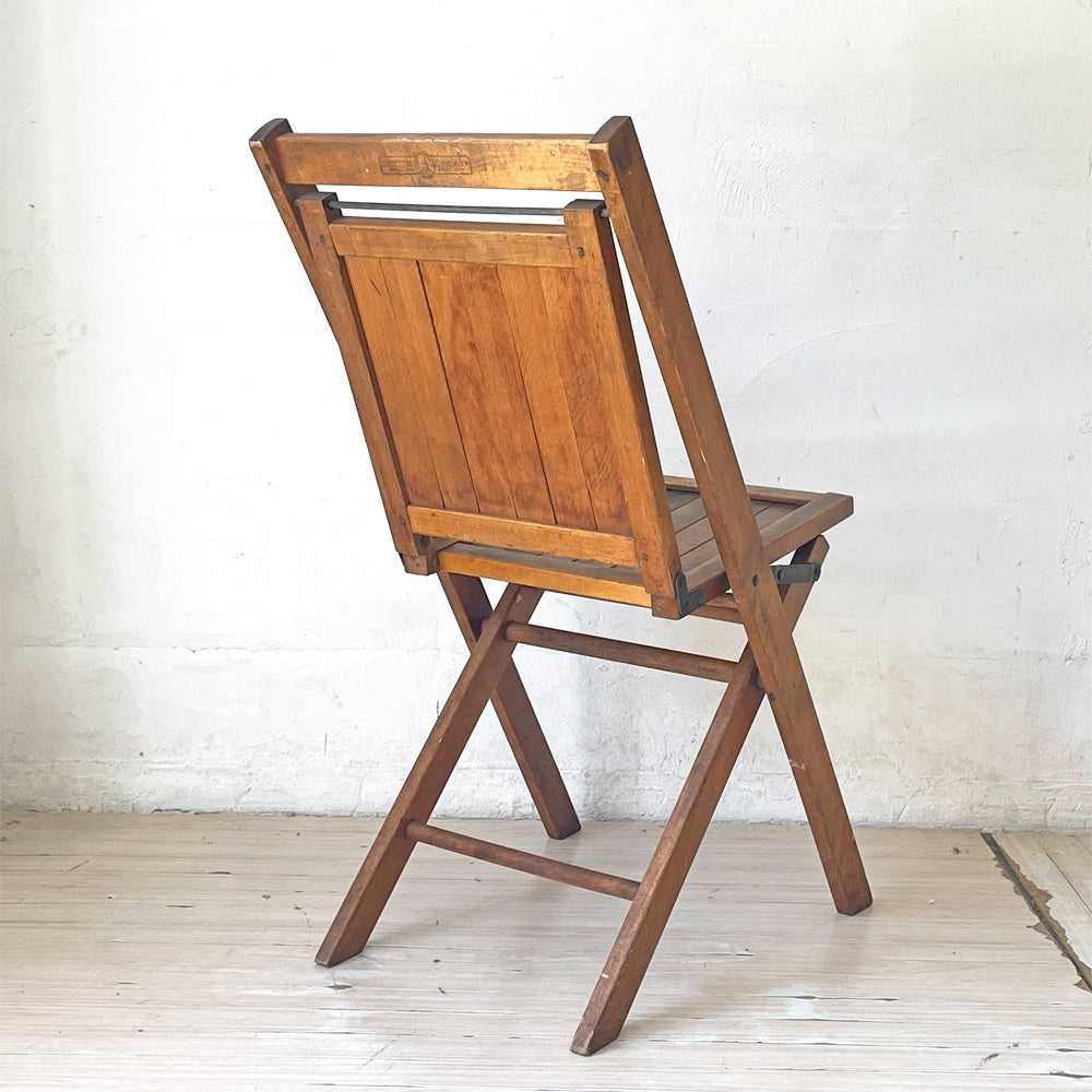 US ビンテージ スラットバック フォールディングチェア 折り畳み椅子 木味 カントリー アンティーク 米国 B ★