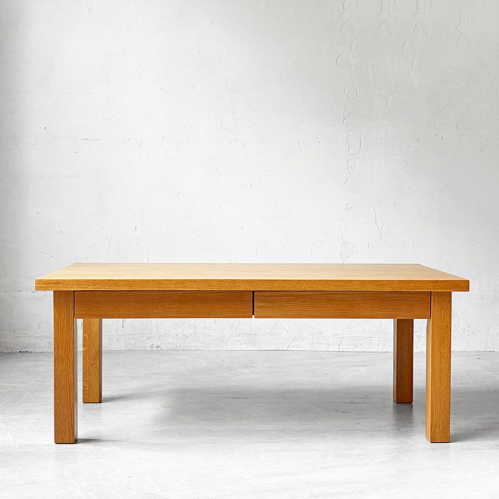 無印良品 MUJI 木製ローテーブル オーク無垢材 ナチュラル 抽斗2杯 W90cm シンプルデザイン 廃盤 ★