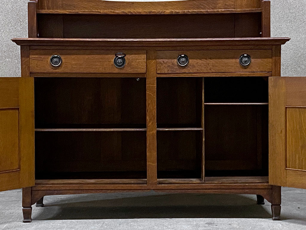 UKビンテージ オーク材 ミラーバック サイドボード キャビネット Oak Mirror back Sideboard cabinet イギリスビンテージ 英国 家具 ロイズアンティークス購入〓