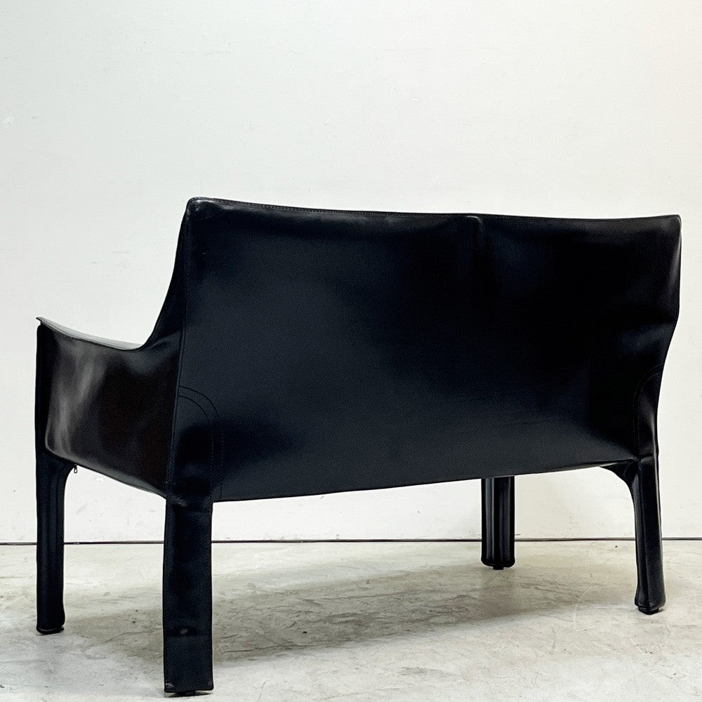 カッシーナ Cassina 414 CAB ラウンジアームチェア 2シーター キャブチェア 本革 ブラックレザー マリオ・ベリー モダン ●