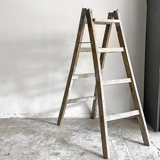 ジャパンビンテージ Japan vintage 木製ラダー 脚立 4段 ペインテッド シェルフ ディスプレイラック 古道具 シャビーシック ■