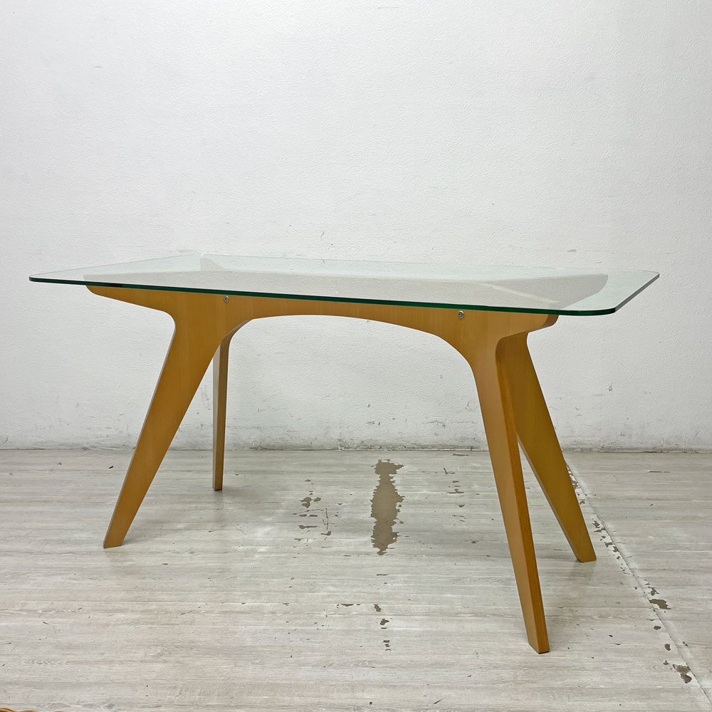 イーアンドワイ E&Y ペガサス ダイニングテーブル PEGASUS DINING TABLE Sサイズ W140cm ガラストップ ビーチ材 ナチュラル 定価￥154,000- ●