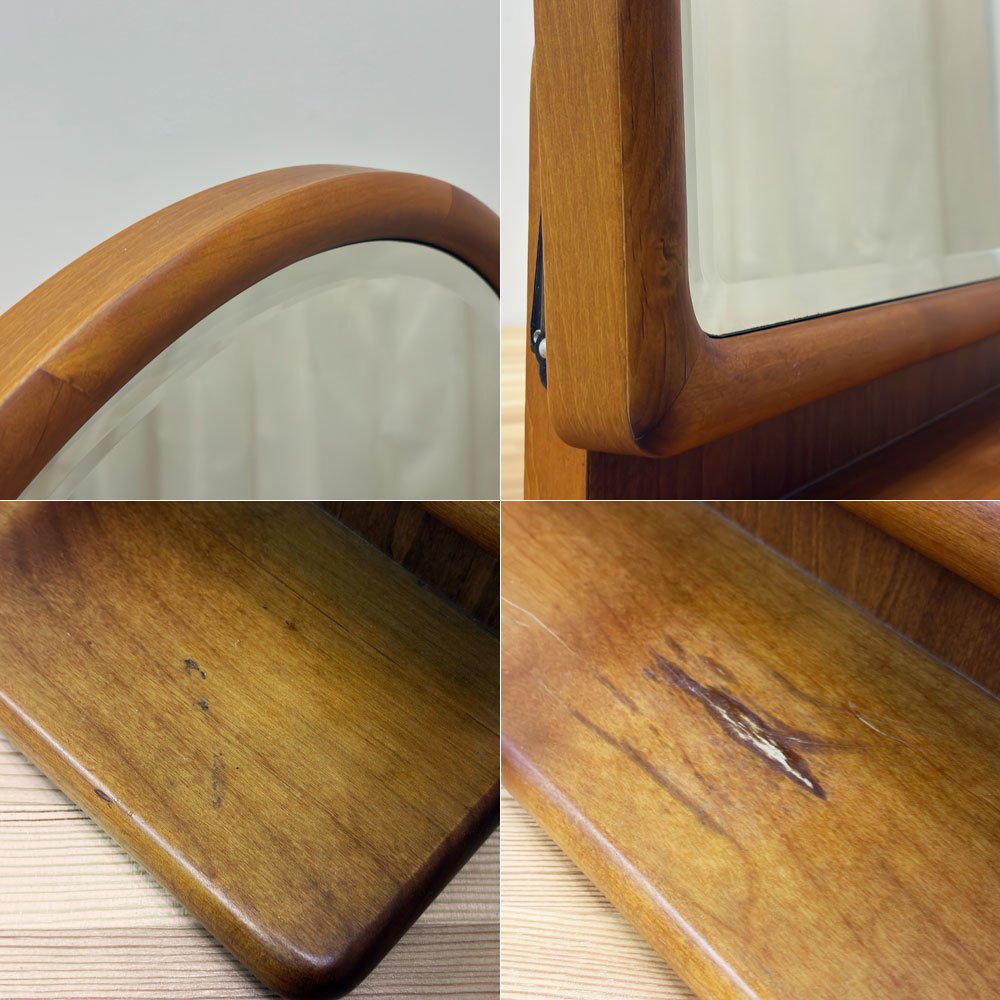 カントリースタイル Country Style ハーフアーチ型 置き型ミラー 木製フレーム 卓上鏡 角度調整可能 シンプルナチュラル ●