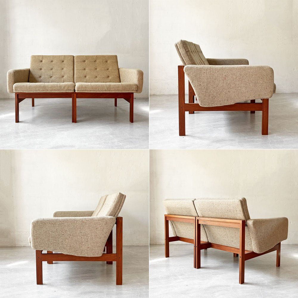 フランス＆サン France & Søn モジュラインソファ Moduline Sofa ラウンジチェア 2Pソファ チーク材 グレーファブリック デンマークビンテージ ★
