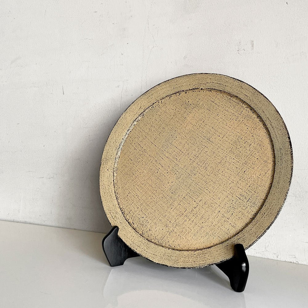 工房くさなぎ 高台皿 リム プレート 平皿 大皿 木製 漆塗 Φ29.5 現代作家 ■