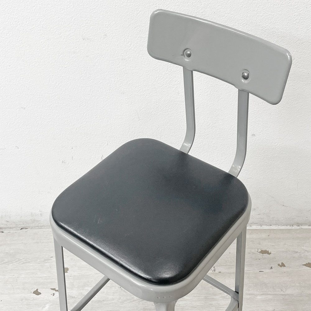 リオン LYON ファクトリー チェア FACTORY CHAIR カウンターチェア グレー バックレスト クッション PVCレザー 座面高69cm パシフィックファニチャーサービス P.F.S取り扱い D ●