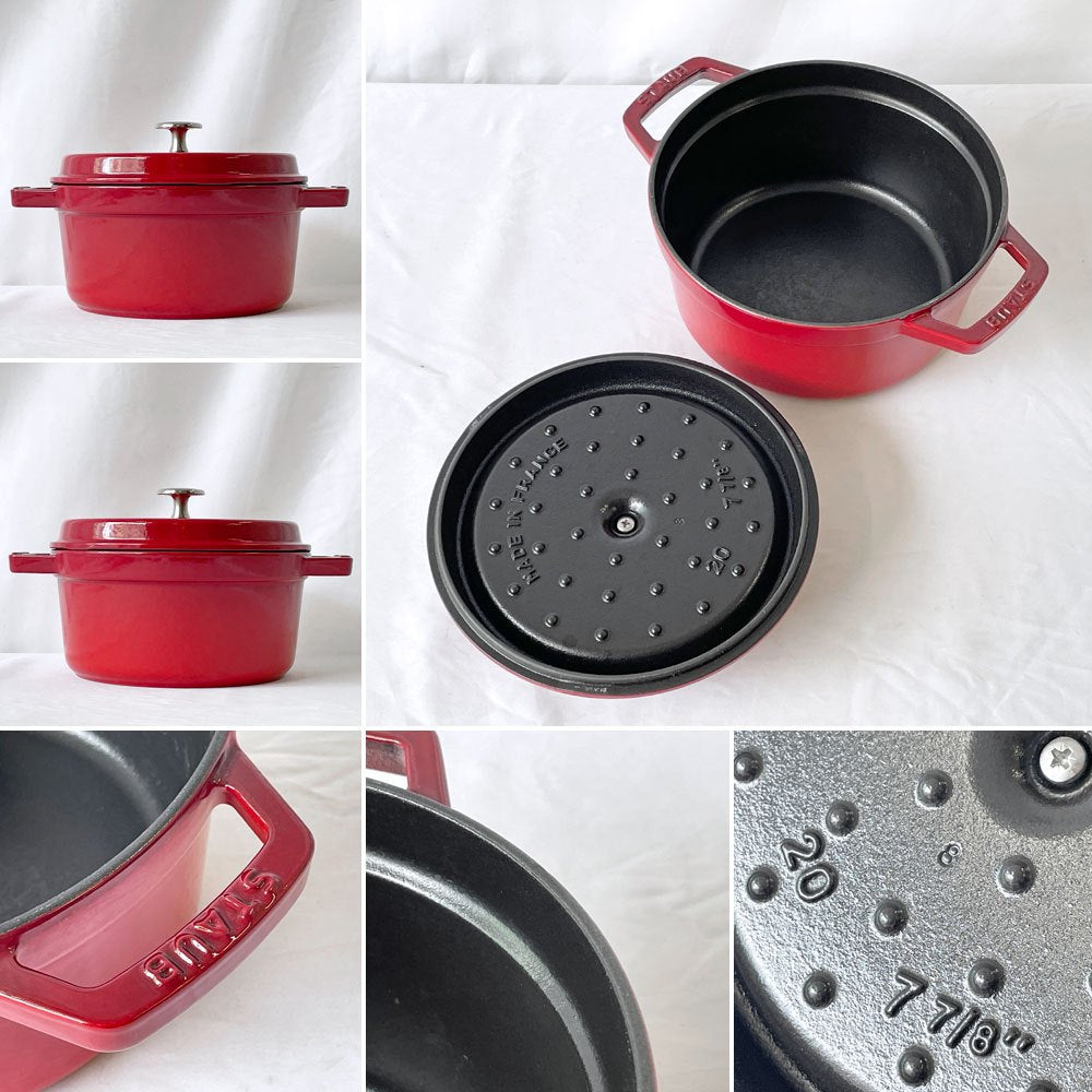 ストウブ Staub ピコ ココット ラウンド 両手鍋 ホーロー鍋 チェリー 20cm IH対応 鋳物 フランス製 定価￥30,800- ◇
