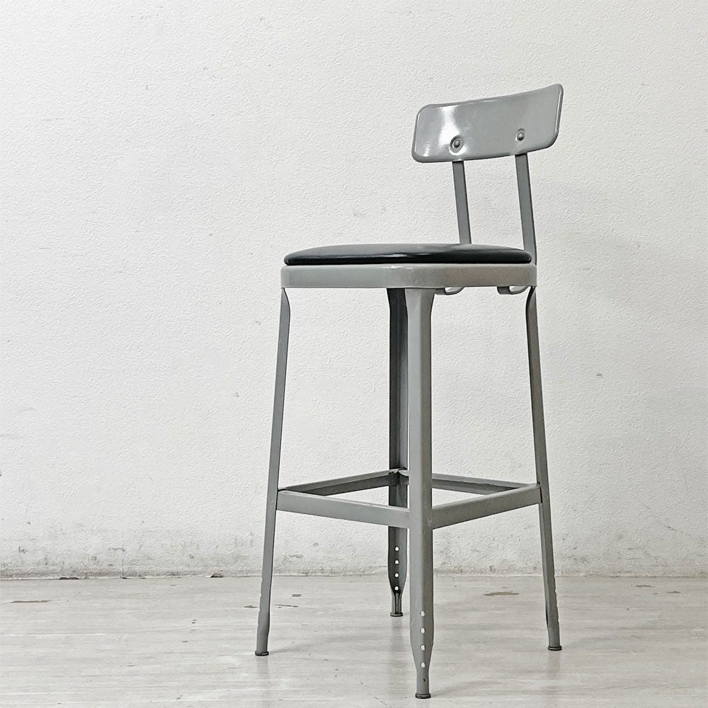 リオン LYON ファクトリー チェア FACTORY CHAIR カウンターチェア グレー バックレスト クッション PVCレザー 座面高69cm パシフィックファニチャーサービス  P.F.S取り扱い A ●