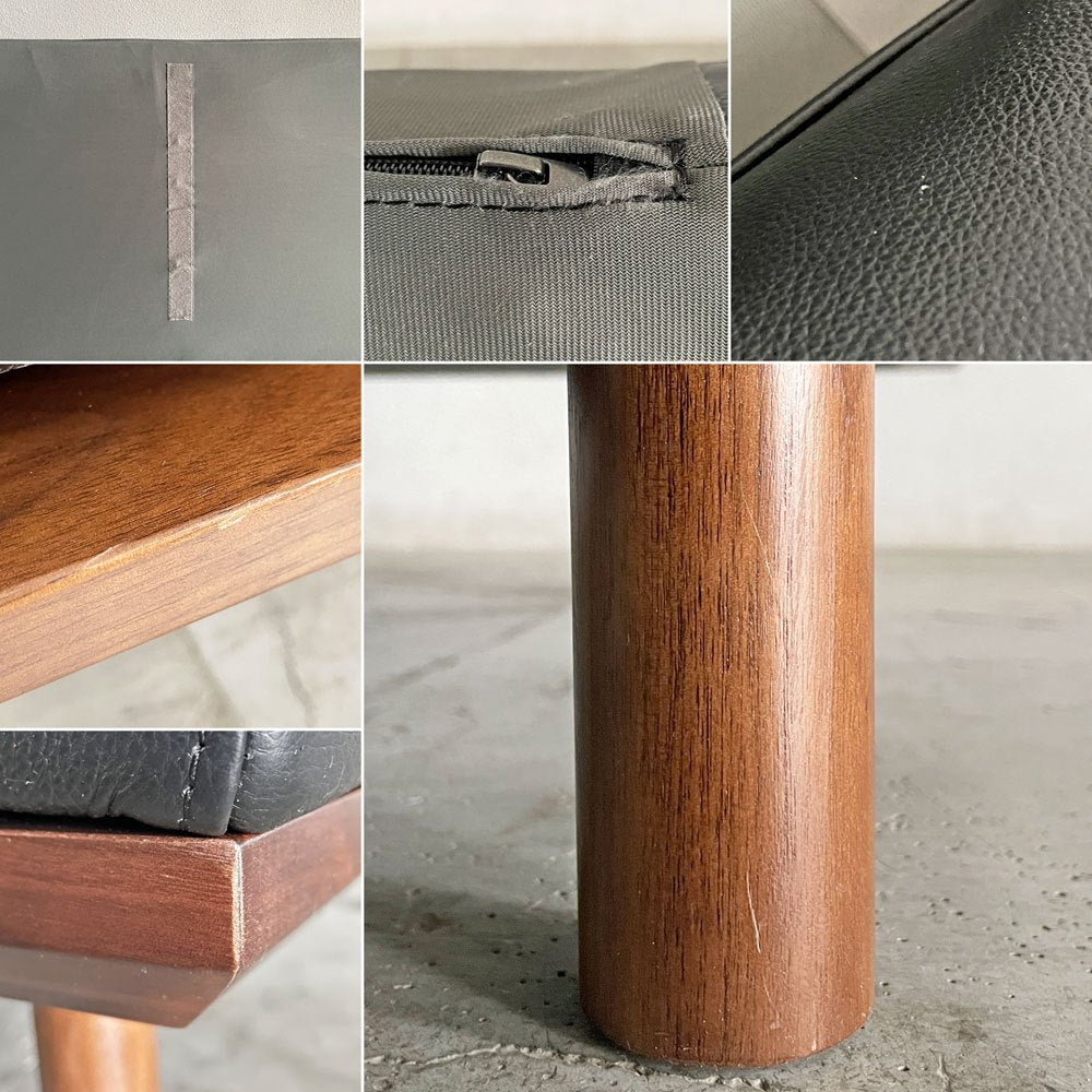 アクタス ACTUS ファイブバイファイブ five by five フラッド FLAD 2.5シーターソファ W180cm 本革 ブラックレザー ウォールナット材 松岡智之 サイドピロー付 合計定価￥316,800- 〓