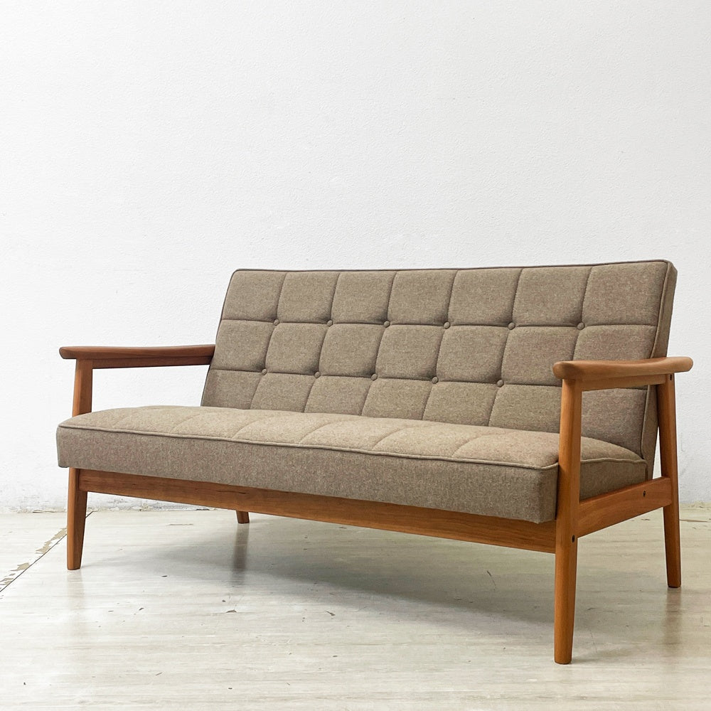 カリモク60 karimoku60 Kチェア 2シーター ソファ フラノベージュ ブラックチェリー材 ウールシート 展示店限定モデル ●