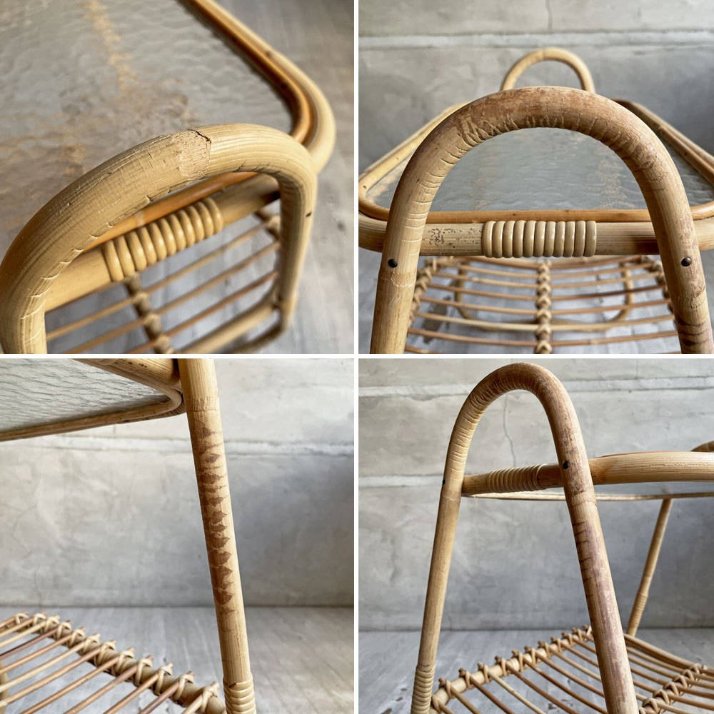 トラックファニチャー TRUCK FURNITURE RT SIDE TABLE サイドテーブル マガジンラック ラタン 籐 ガラス天板 型ガラス ♪