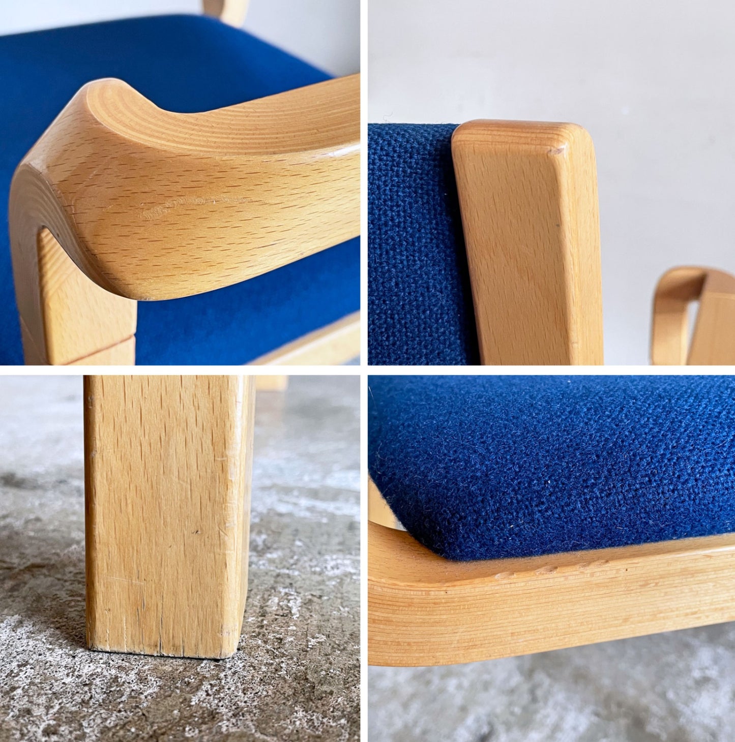 北欧デザイン ビーチ材 アームチェア スタッキング プライウッド ファブリック ブルー A ■