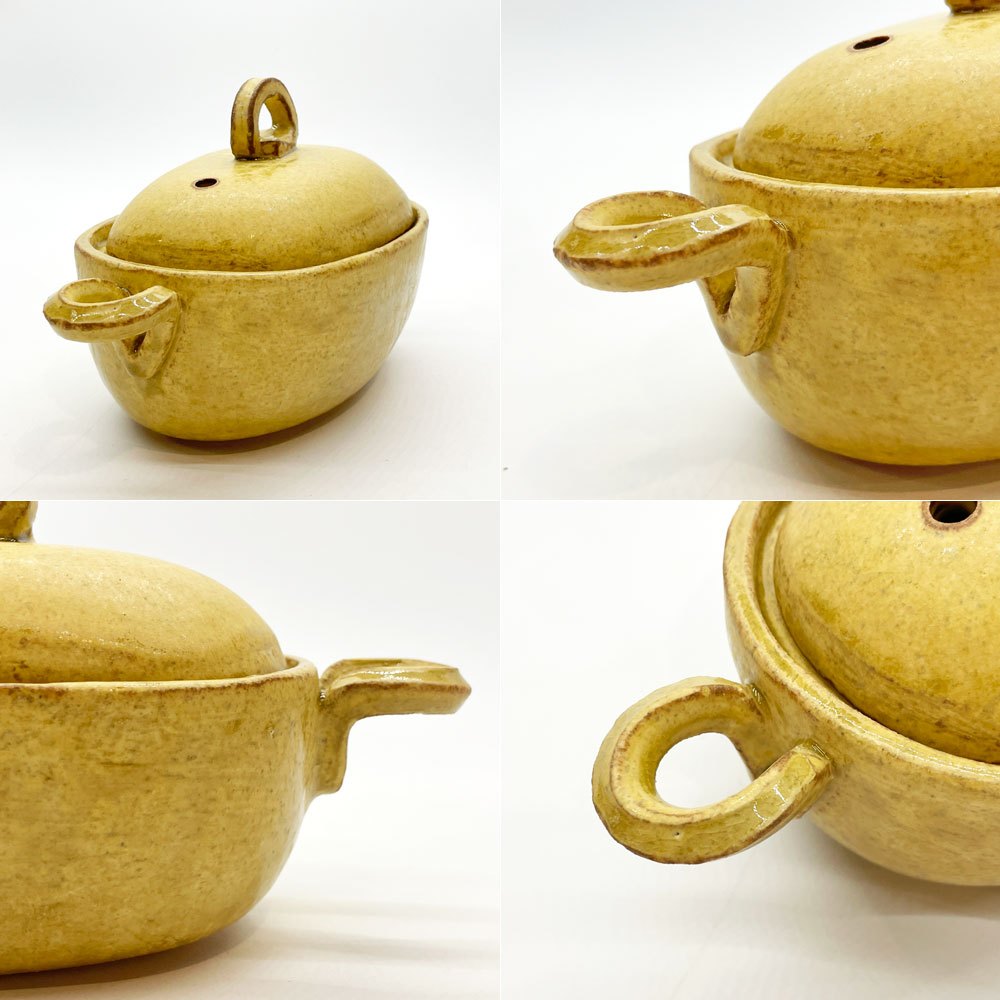 小川佳子 Yoshiko Ogawa 耐熱鍋 土鍋 蓋付 オーバル 楕円 陶器 直火可 W24cm 現代作家 B ★