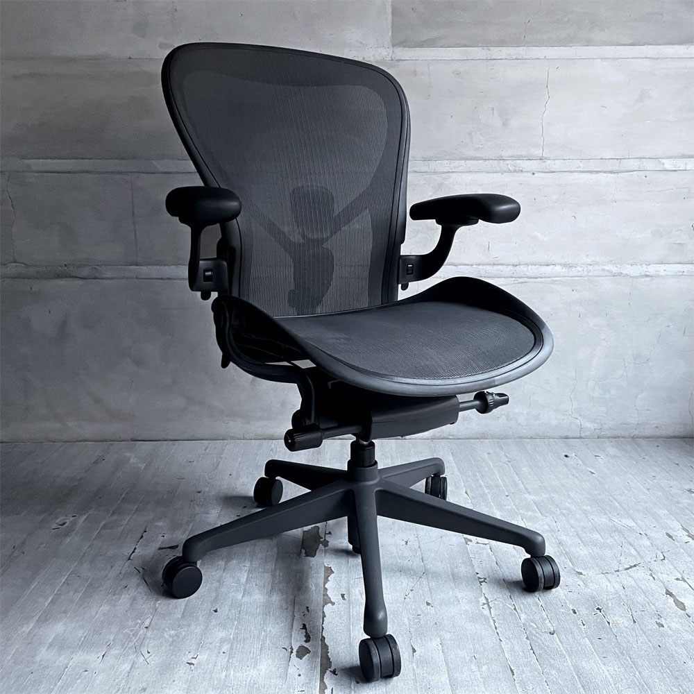 ハーマンミラー Herman Miller アーロンチェア リマスタード フル装備 Cサイズ デスクチェア オフィスチェア グラファイトベース ポスチャーフィットSL ヘッドレスト付き ♪