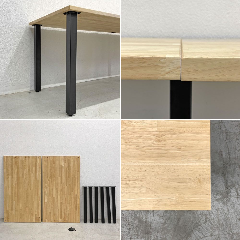 かなでもの KANADEMONO ザ・テーブル THE TABLE デスク ラバーウッド無垢材 W250xD70cm スチール スクエアバーレッグ ブラック B 〓
