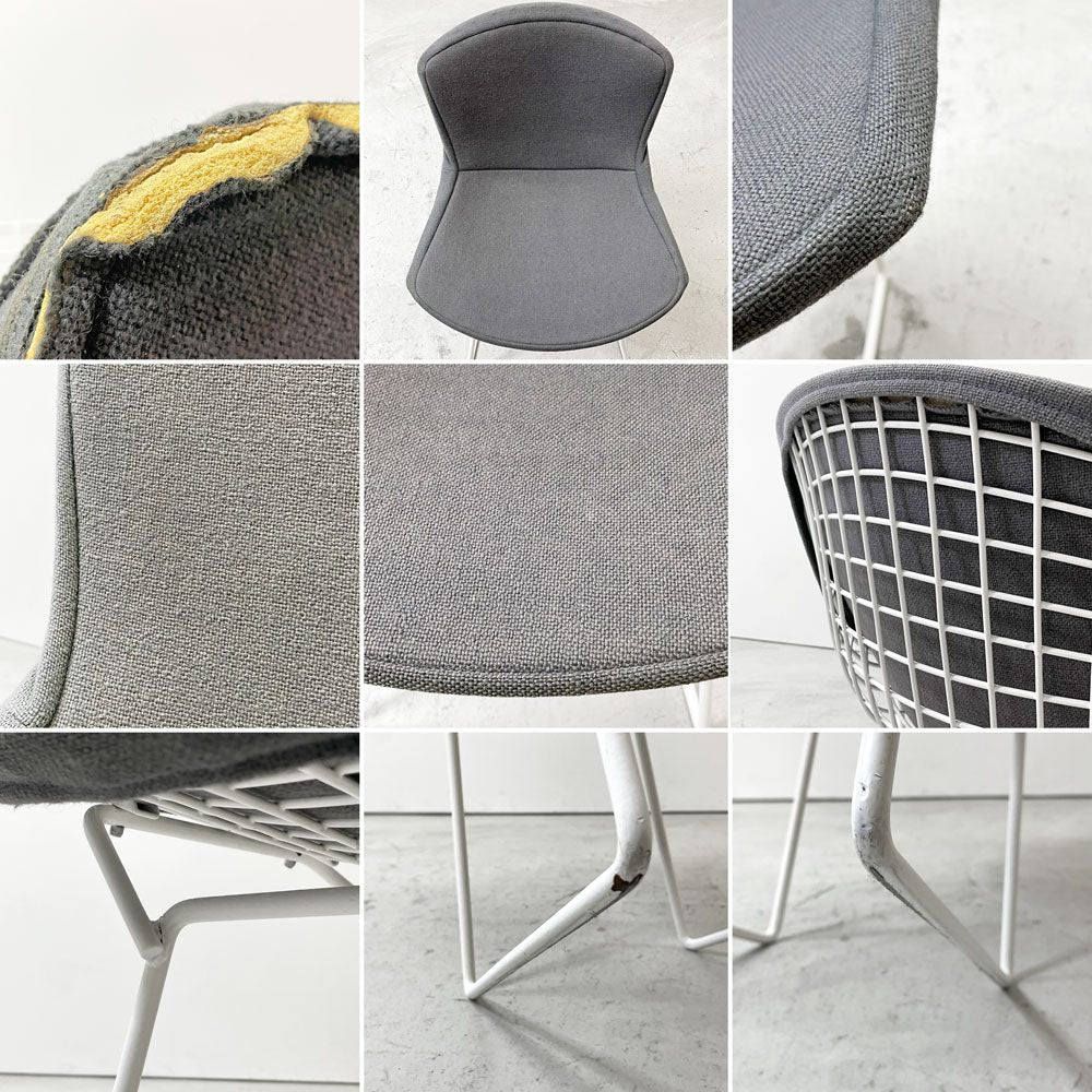 ノル Knoll 420 サイドチェア ワイヤーチェア ダイニングチェア ホワイト × グレー ファブリック フルカバー仕様 ハリー・ベルトイア ミッドセンチュリー ビンテージ B ●