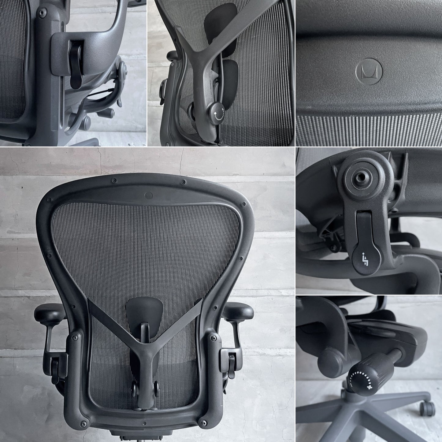 ハーマンミラー Herman Miller アーロンチェア リマスタード フル装備 Cサイズ デスクチェア オフィスチェア グラファイトベース ポスチャーフィットSL ヘッドレスト付き ♪