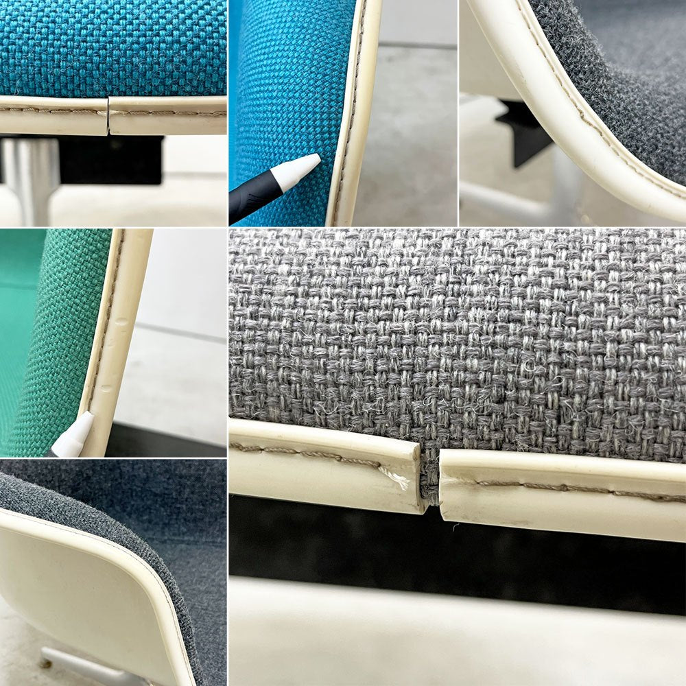 ハーマンミラー Herman Miller ビンテージ エアポートベンチ タンデムシート 4連 アームシェル 2nd ファブリック 新品張替え済 イームズ 希少 ●