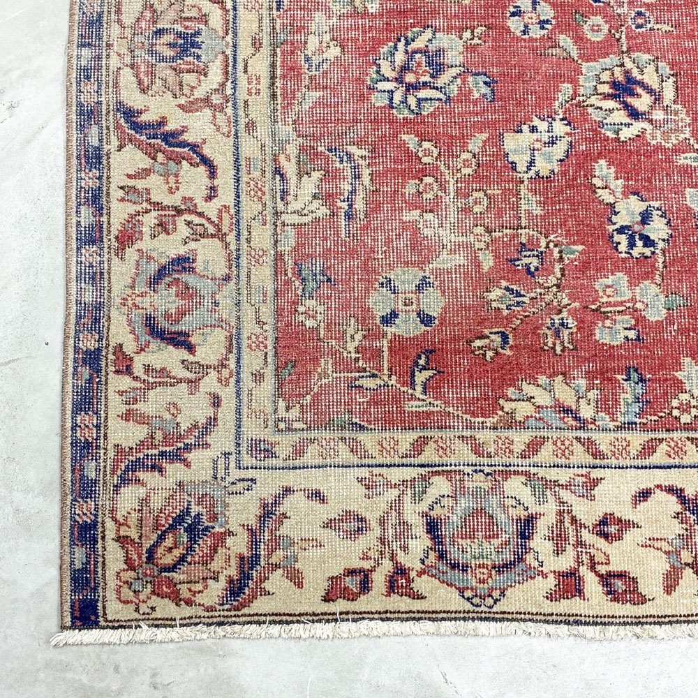 ビンテージ vintage トルコ製 手織り キリムラグ ランナー カーペット 絨毯 260x164cm レッド系 ボヘミアン柄 ◎
