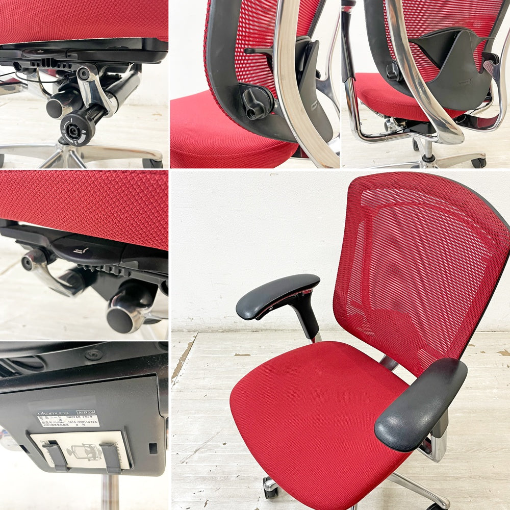 オカムラ okamura コンテッサ Contessa オフィスチェア スタンダードタイプ ランバーサポート付 CM32AB FBF9 可動肘 メッシュ レッド ●