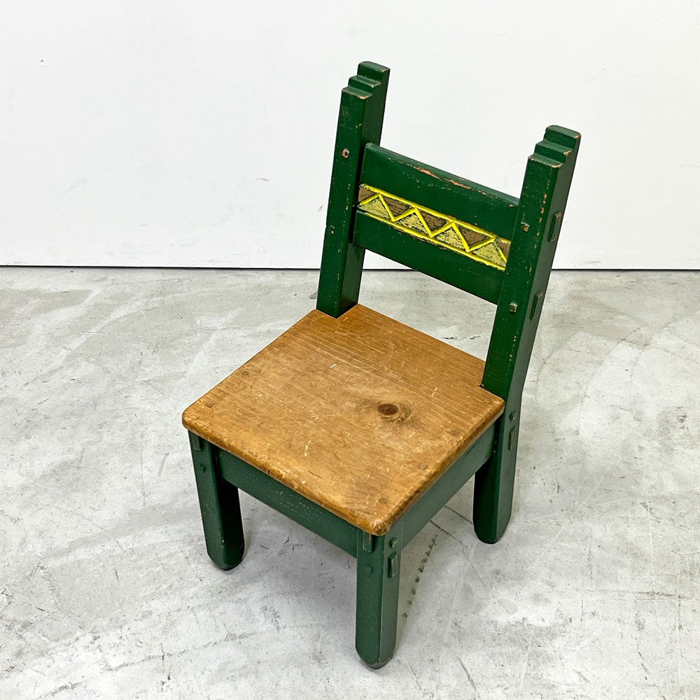 ビンテージ Vintage キッズチェア グリーンペインテッド adze Arts JACK BRAND 花台 ディスプレイ ●