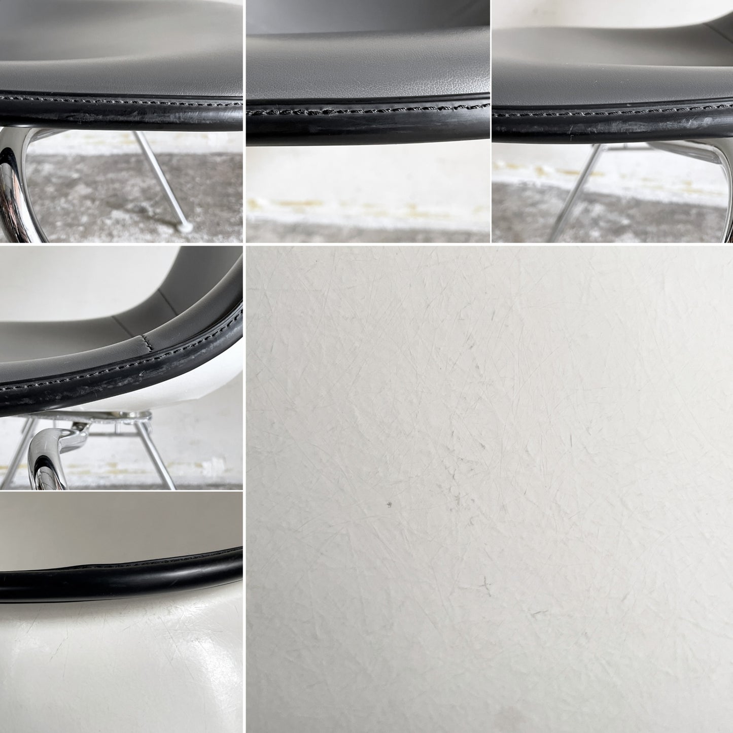 ハーマンミラー Herman Miller サイドシェルチェア FRP製 アプホルスター PVCレザー ダークグレー スタッキングベース ダークグレー C&R イームズ ビンテージ ミッドセンチュリー ■