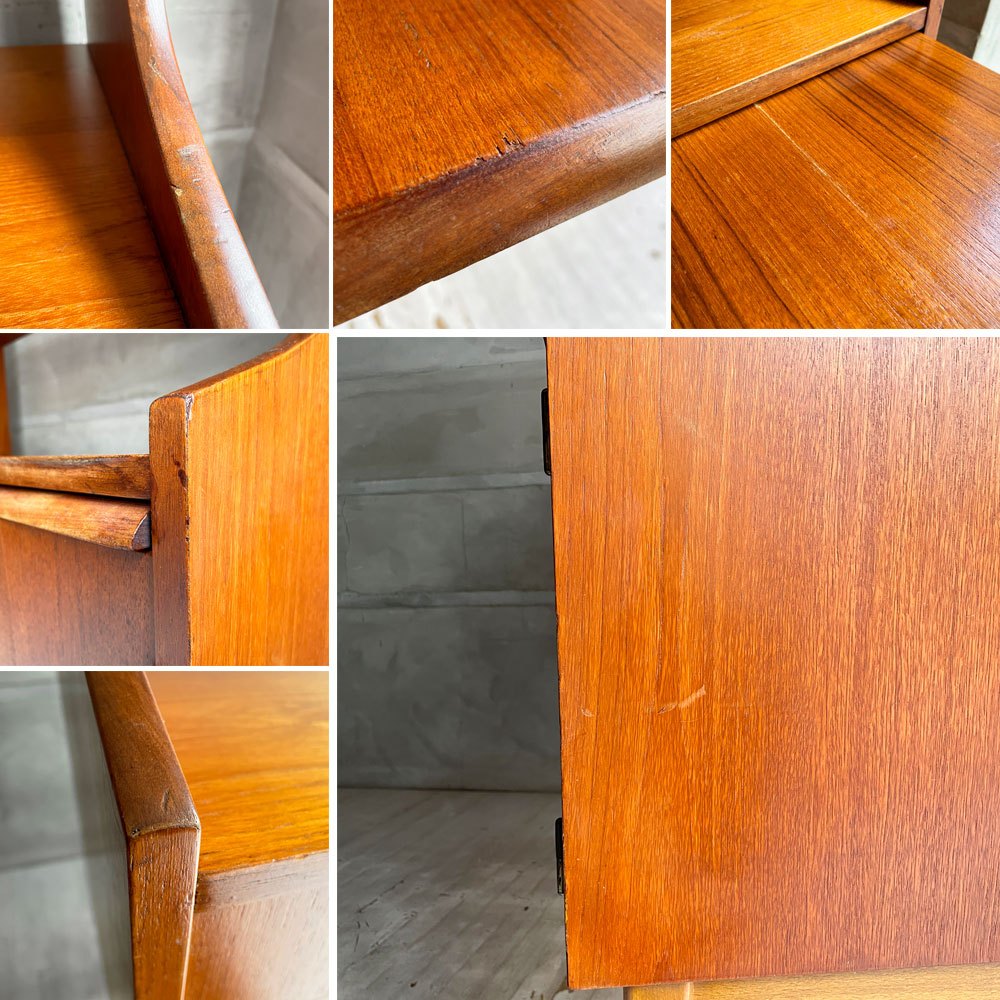 スウェーデンビンテージ チーク材 キャビネット オープンシェルフ 食器棚 飾り棚 ルームディバオダー スライド天板（ベロ付） 鍵付き ♪