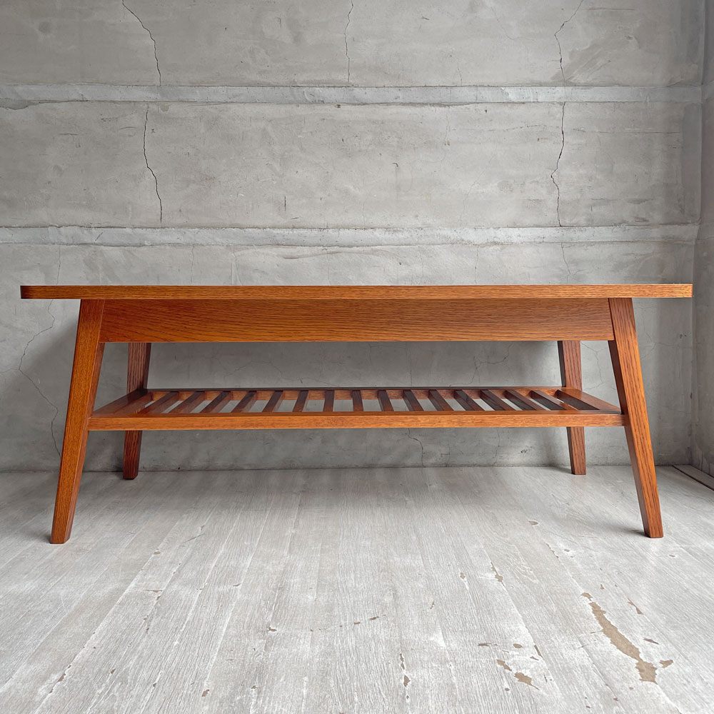 パシフィックファニチャーサービス P.F.S. ローテーブル DH TEA TABLE WITH SHELF Lサイズ W120cm ナラ材 マガジンラック付 定価￥71,500- ♪