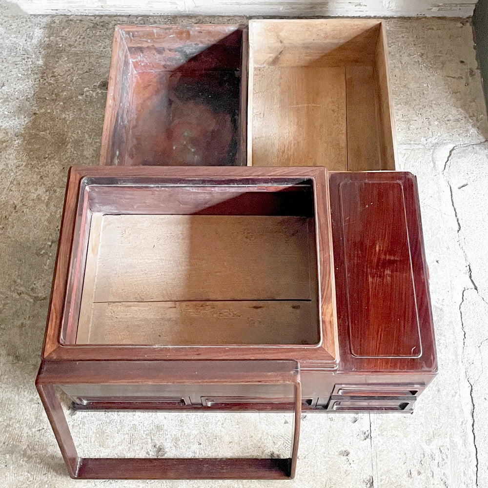ジャパンビンテージ Japan Vintage 火鉢 関東火鉢 無垢材 獅子頭 囲炉裏 抽斗4杯 和家具 古家具 古道具 レトロ ■