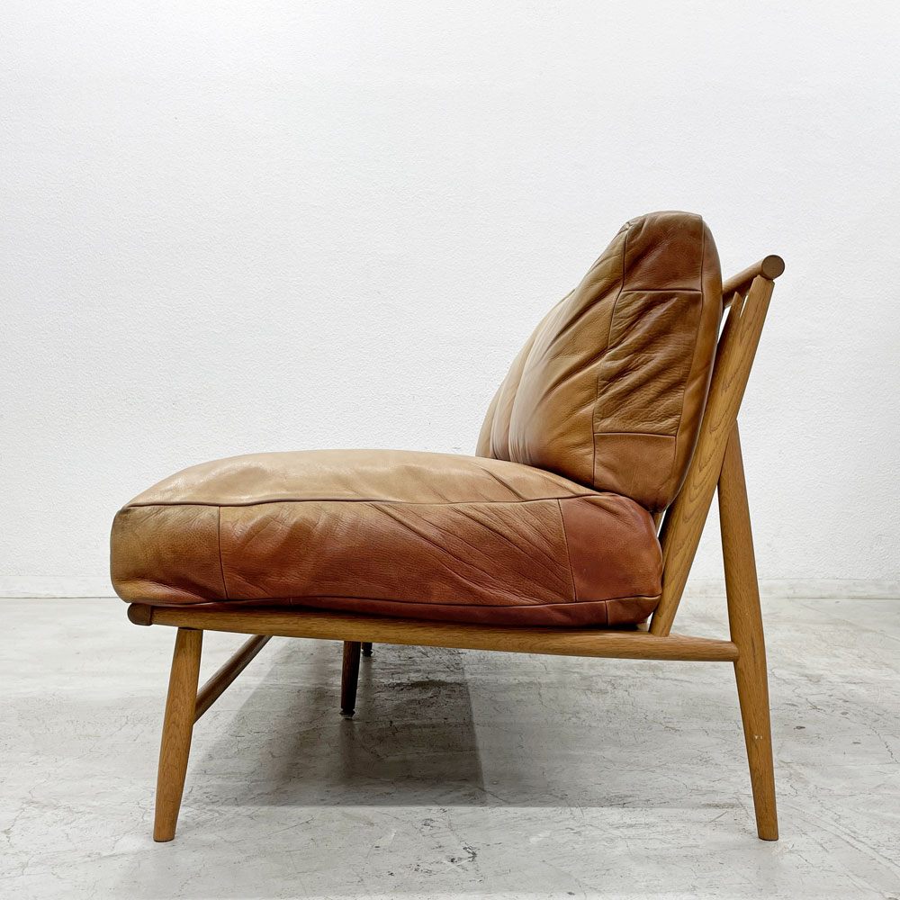 モモナチュラル Momo Natural クラウド CLOUD 3Pソファ 3人掛け & オットマン レザーシート 本革 オーク無垢材 フェザー×ウレタンクッション 〓