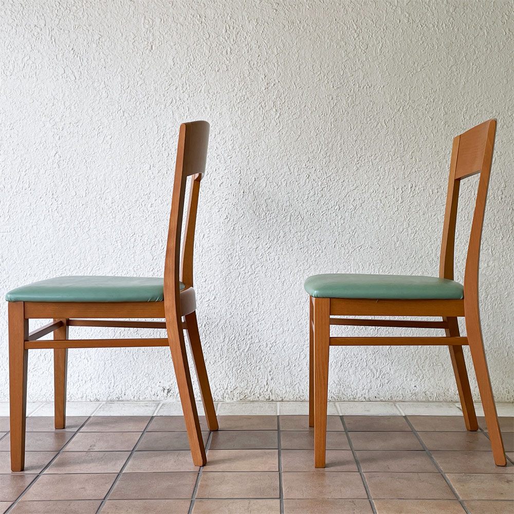 カリガリス Calligaris ビーチ材 ダイニングチェア グリーン系カラー PVCレザーシート 合皮 2脚セット イタリアモダン ◇