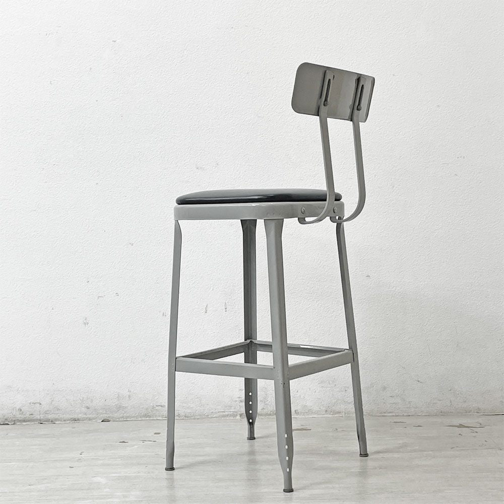 リオン LYON ファクトリー チェア FACTORY CHAIR カウンターチェア グレー バックレスト クッション PVCレザー 座面高69cm パシフィックファニチャーサービス P.F.S取り扱い E ●
