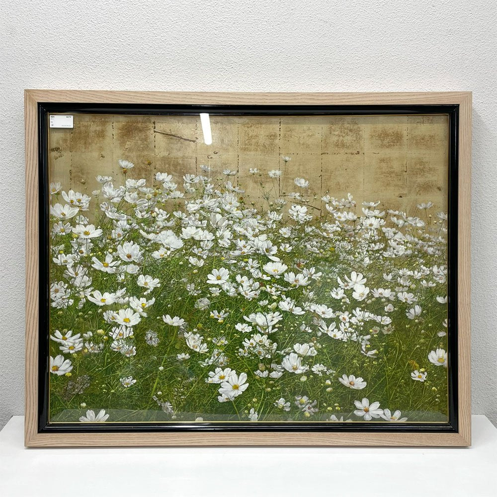井阪仁「秋麗」油彩 F50号相当 コスモス花風景 大作 額装 約127cm 大型絵画 〓